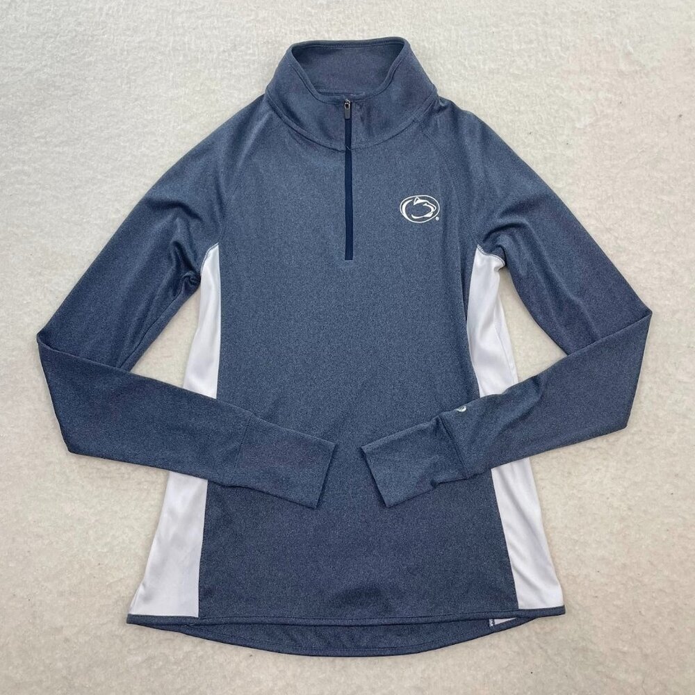Penn State University Women's Quarter Zip Colosseum Stingray Blue Heather Size S